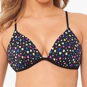 Salt + Cove Women's Black Multi Confetti Hearts Push-up Bikini Swim Top NWT